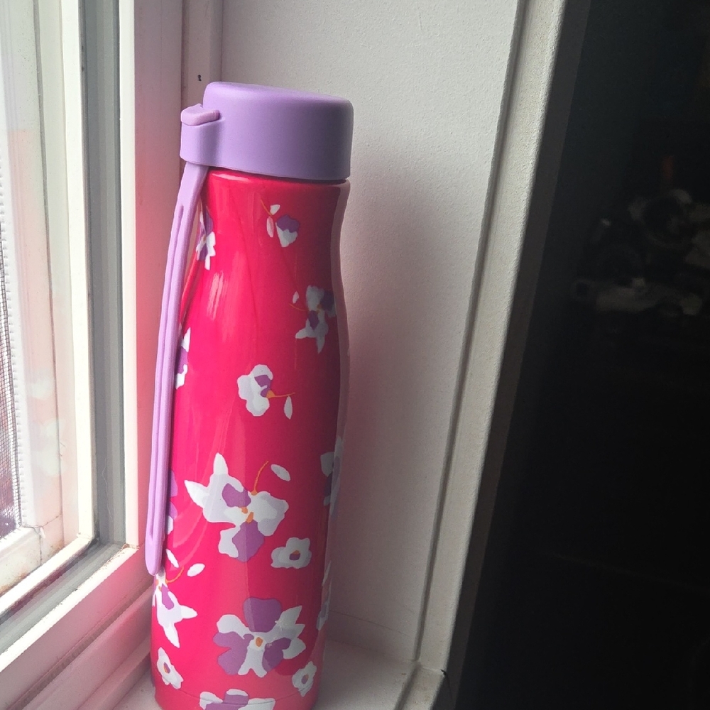 Tupperware Stanless Steel Floral Pink and Purple Water Bottle